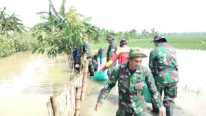2. Koramil Modo Turun Tangan Lakukan Penanggulangan Tanggul Jebol